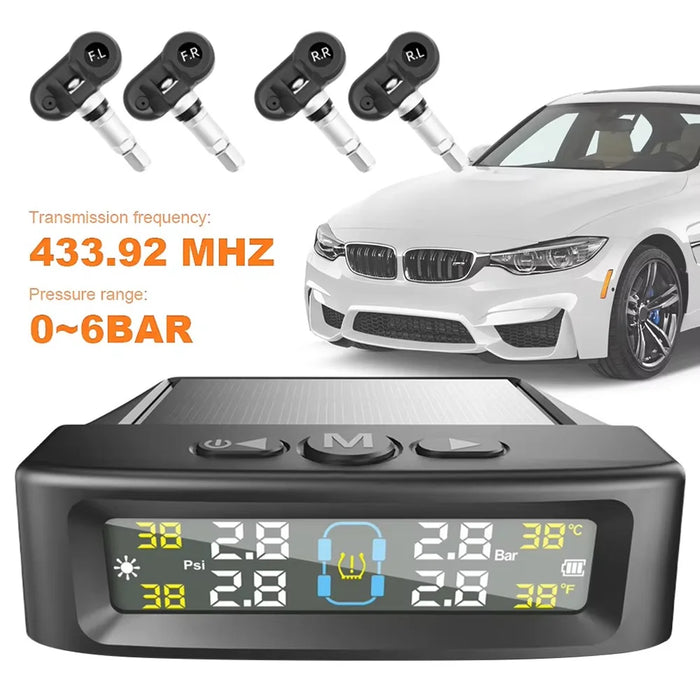 T12 TPMS Tire Pressure Monitoring System for Cars Real Time Display Solar  /  USB Charging with 4 Internal Sensors - 2