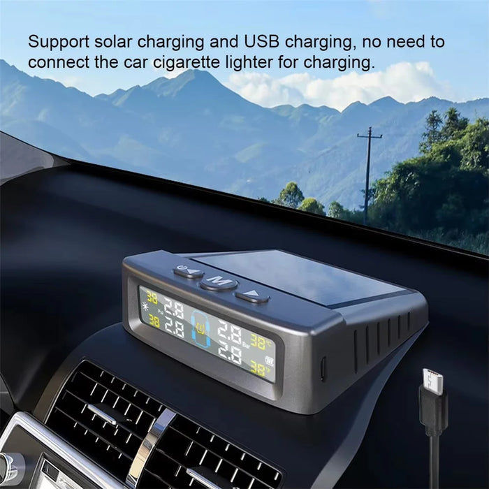 T12 TPMS Tire Pressure Monitoring System for Cars Real Time Display Solar  /  USB Charging with 4 Internal Sensors - 6
