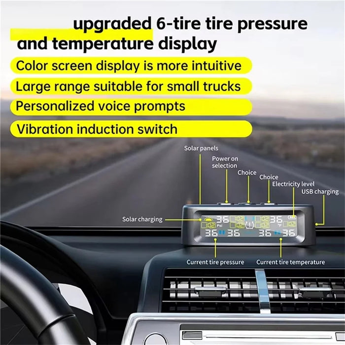 T12 TPMS Tire Pressure Monitoring System for Cars Real Time Display Solar  /  USB Charging with 4 Internal Sensors - 7