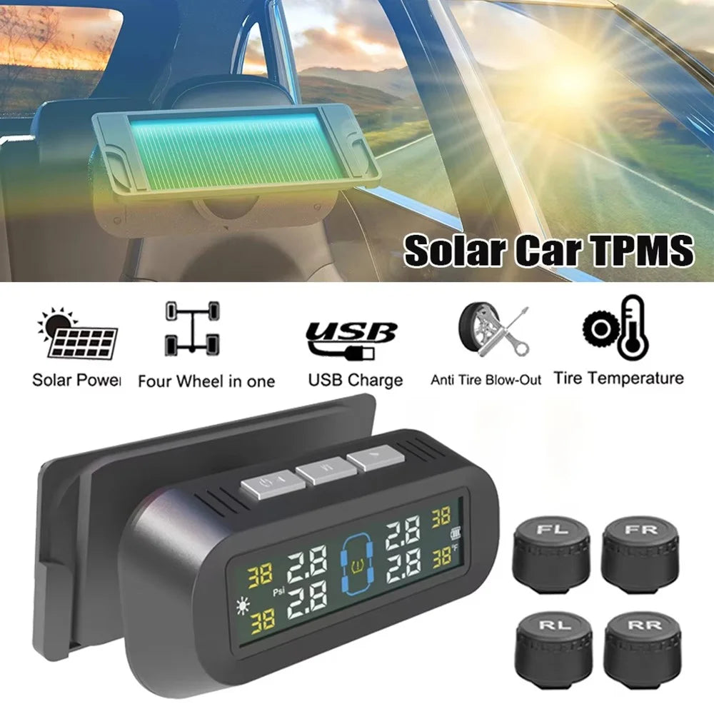T14 Solar  /  USB Charging Tire Pressure Monitoring System Car TPMS with 4 External Sensors - 2