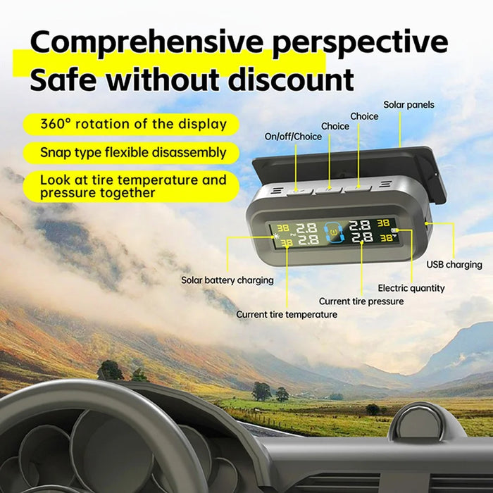 T14 Solar  /  USB Charging Tire Pressure Monitoring System Car TPMS with 4 Internal Sensors - 7