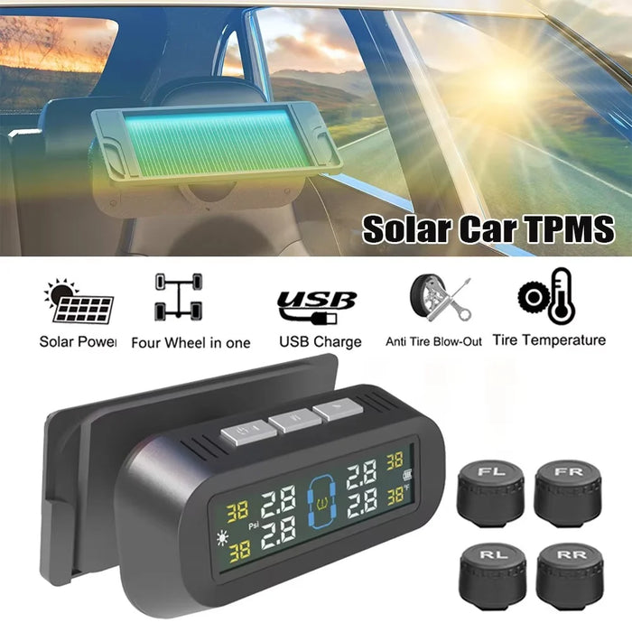 T13 Car TPMS Real Time Display Solar  /  USB Charging Tire Pressure Monitoring System with 4 External Sensors - 2