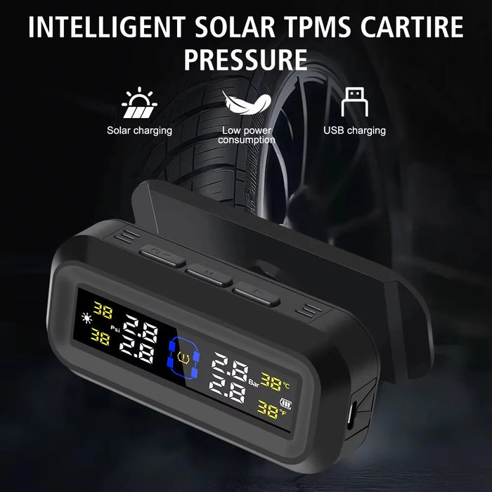 T13 Car TPMS Real Time Display Solar  /  USB Charging Tire Pressure Monitoring System with 4 External Sensors - 4