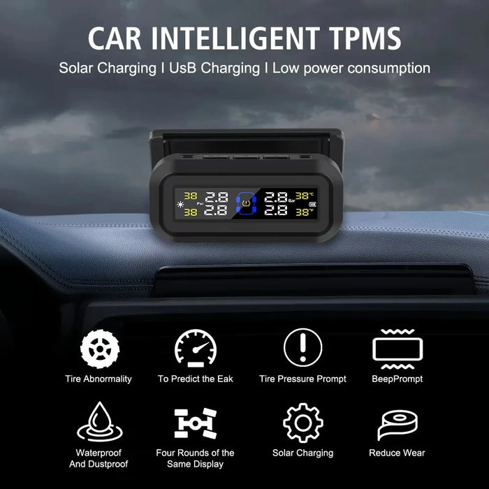 T13 Car TPMS Real Time Display Solar  /  USB Charging Tire Pressure Monitoring System with 4 Internal Sensors - 2