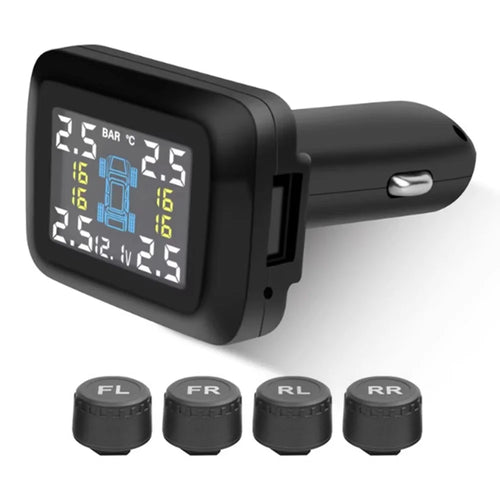 TY09 Car Tire Pressure Monitor TPMS Cigarette Lighter Real-Time Monitoring Device with 4 External Sensors - 1