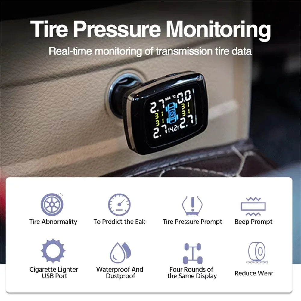TY09 Car Tire Pressure Monitor TPMS Cigarette Lighter Real-Time Monitoring Device with 4 Internal Sensors - 2