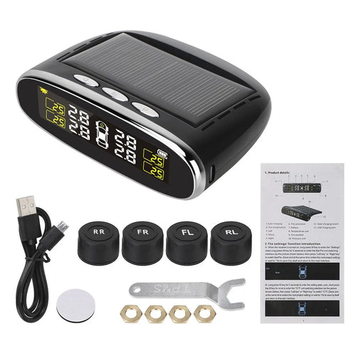 TY07 Solar Powered TPMS Wireless Car Tire Pressure Monitoring System with 4 External Sensors - 1