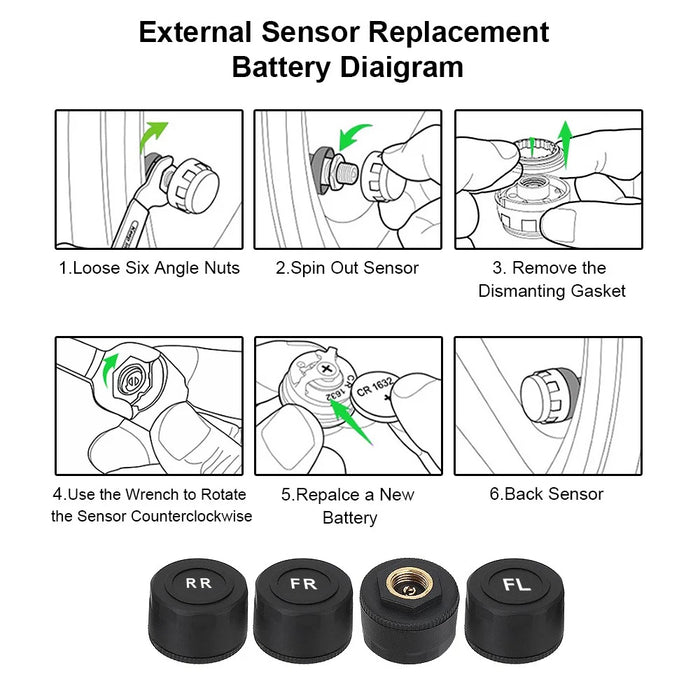 TY07 Solar Powered TPMS Wireless Car Tire Pressure Monitoring System with 4 External Sensors - 7