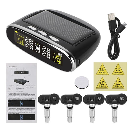 TY07 Solar Powered TPMS Wireless Car Tire Pressure Monitoring System with 4 Internal Sensors - 1