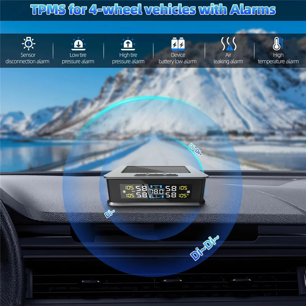 T15 Solar TPMS Car Tire Pressure Cabin Temperature Monitoring System with 4 External Sensors - 6