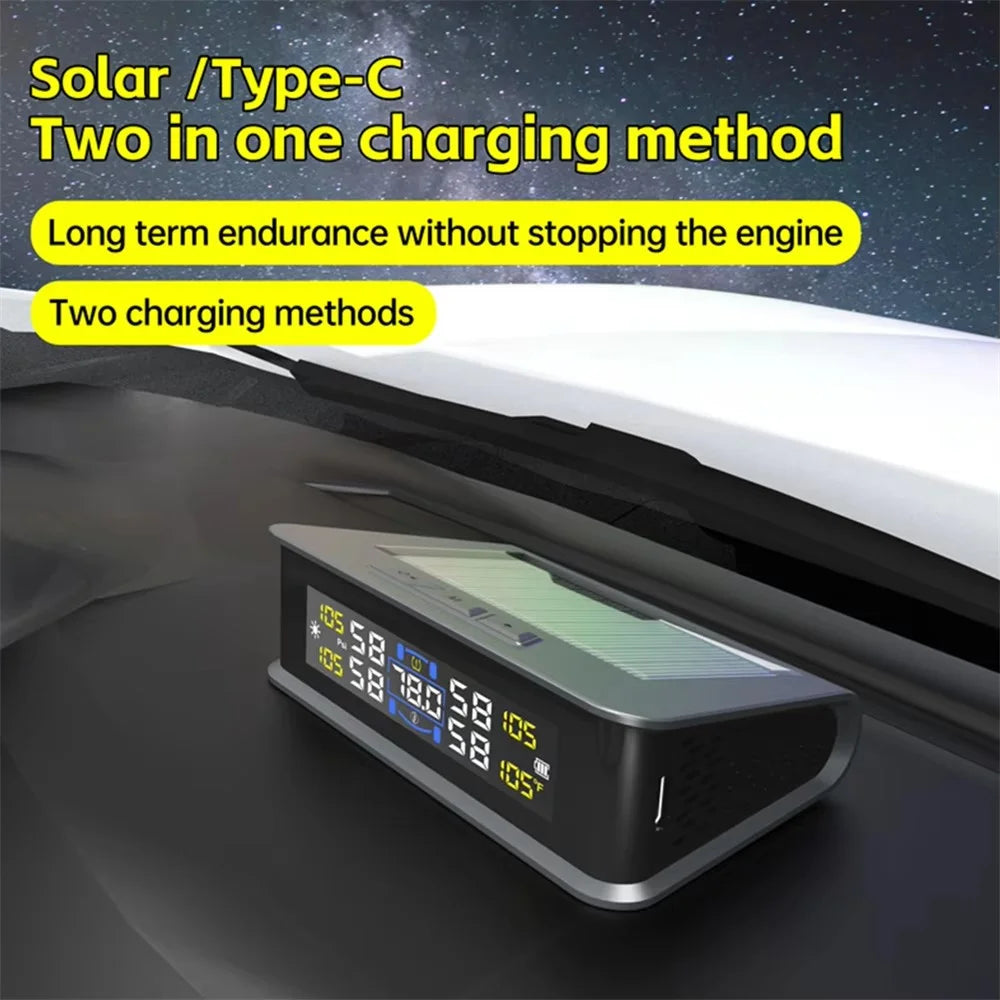 T15 Solar TPMS Car Tire Pressure Cabin Temperature Monitoring System with 4 Internal Sensors - 2