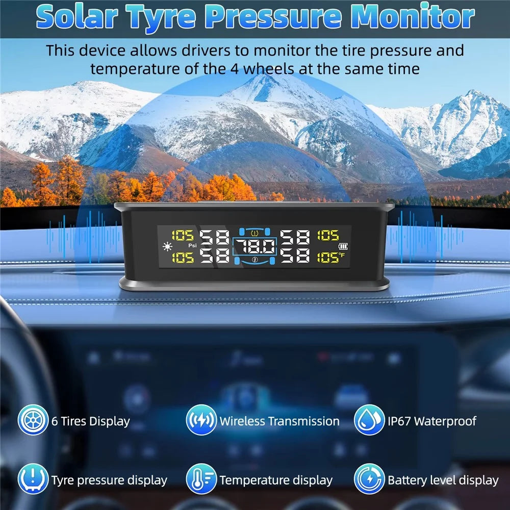 T15 Solar TPMS Car Tire Pressure Cabin Temperature Monitoring System with 4 Internal Sensors - 3