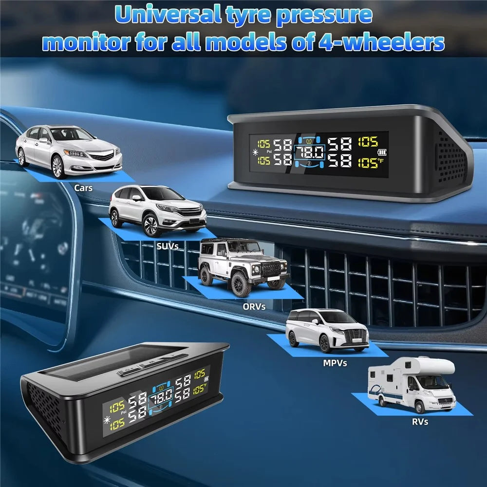 T15 Solar TPMS Car Tire Pressure Cabin Temperature Monitoring System with 4 Internal Sensors - 4