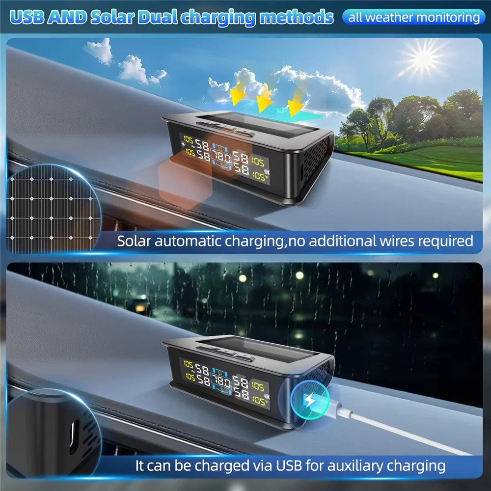 T15 Solar TPMS Car Tire Pressure Cabin Temperature Monitoring System with 4 Internal Sensors - 5