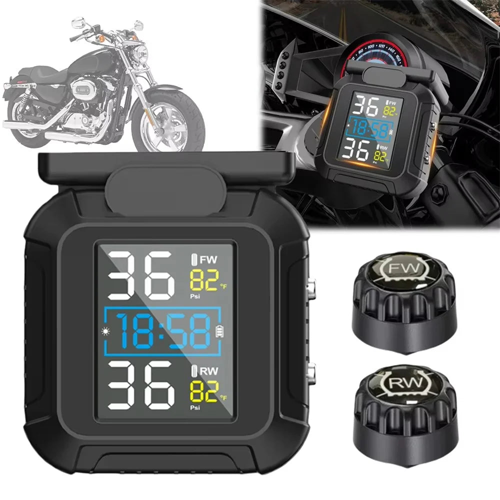 MT20 USB / Solar Charging Motorcycle TPMS Tire Pressure Monitoring System with Real Time Display - 2