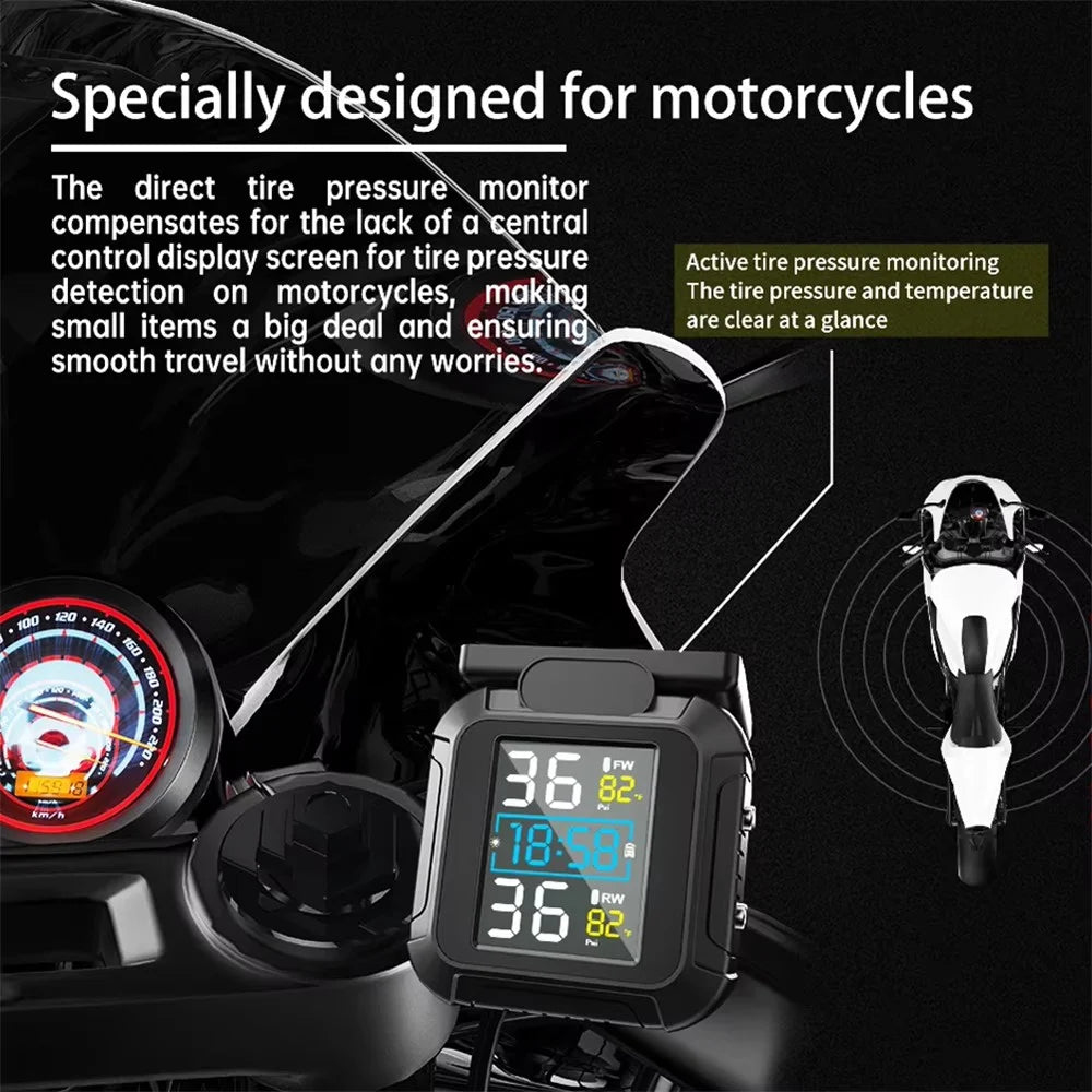 MT20 USB / Solar Charging Motorcycle TPMS Tire Pressure Monitoring System with Real Time Display - 3