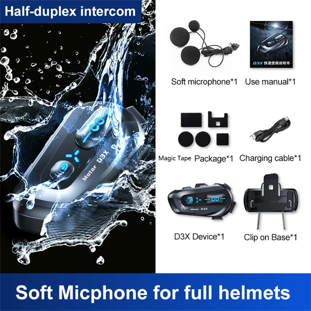 D3X For Motorcycle Helmet Bluetooth-compatible Headset 600m Half Duplex Intercom System - Soft Mic - 3