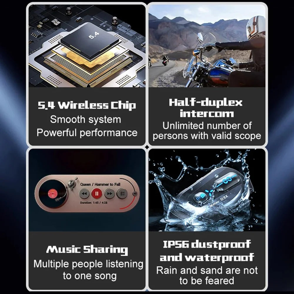 D3X For Motorcycle Helmet Bluetooth-compatible Headset 600m Half Duplex Intercom System - Soft Mic - 6