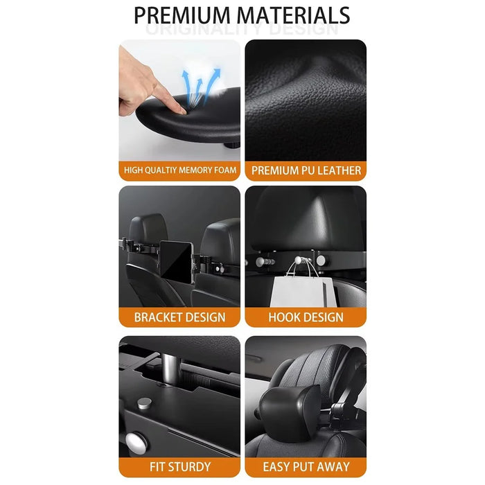 Car Side Sleeping Headrest Neck Support Pillow Leather + Memory Foam Backseat Sleep Aid Cushion - Khaki - 3