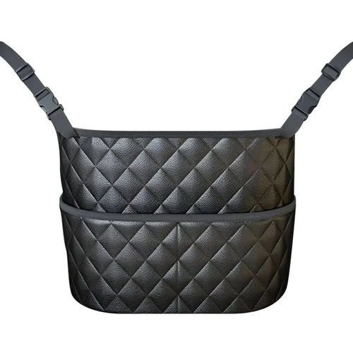 Dual Pocket Design Car Seat Storage Bag Embroidery PU Leather Hanging Organizer Between Back Seats - 1