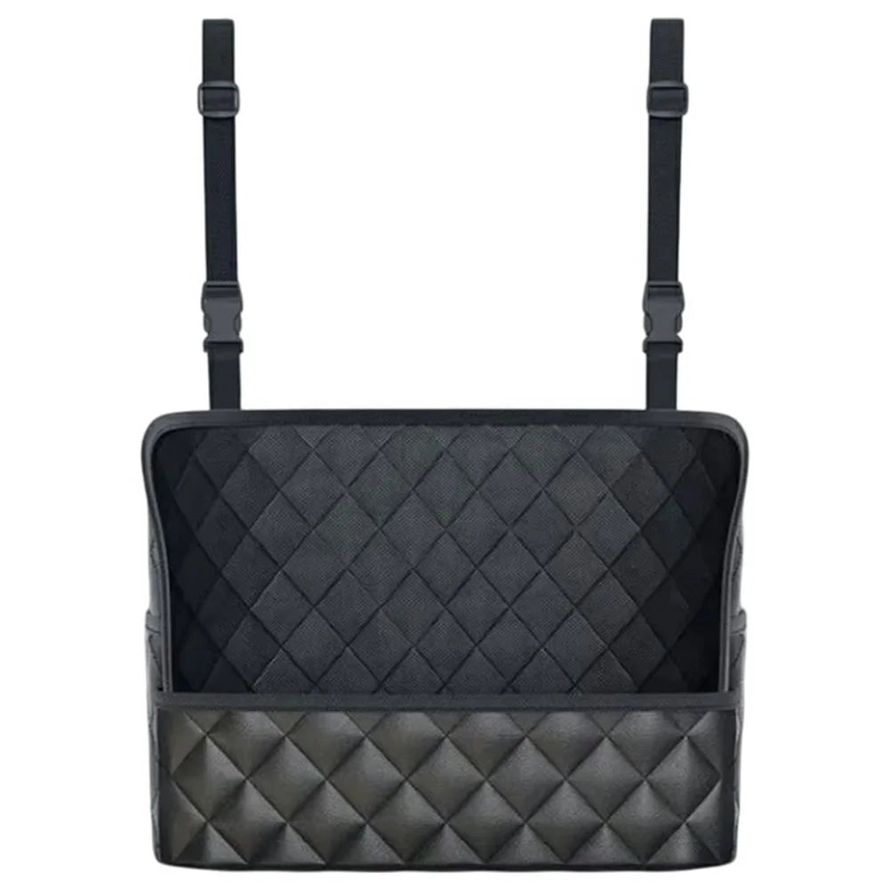 Dual Pocket Design Car Seat Storage Bag Embroidery PU Leather Hanging Organizer Between Back Seats - 2