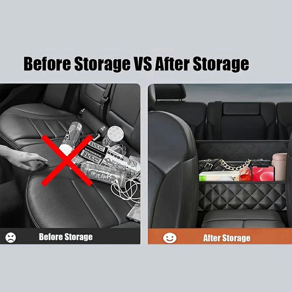 Dual Pocket Design Car Seat Storage Bag Embroidery PU Leather Hanging Organizer Between Back Seats - 3