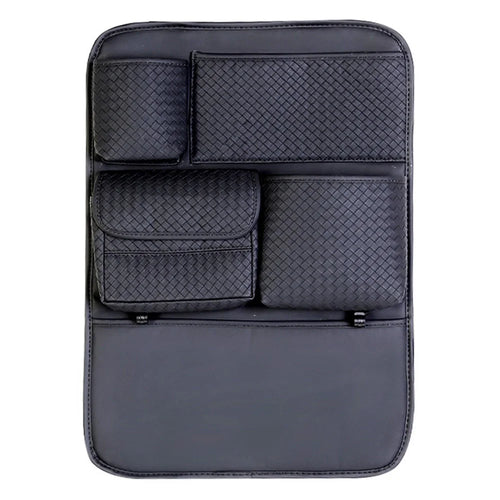 Car Seat Back Organizer Rhombus Texture PU Leather Multi-Pocket Storage Bag for Water Bottle  /  Umbrella Holder - 1