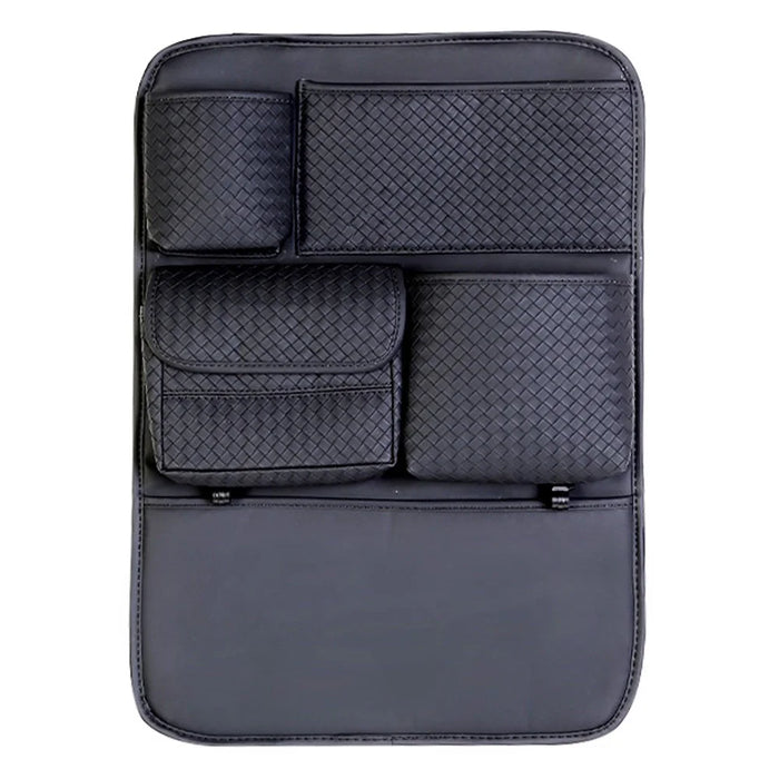 Car Seat Back Organizer Rhombus Texture PU Leather Multi-Pocket Storage Bag for Water Bottle  /  Umbrella Holder - 1