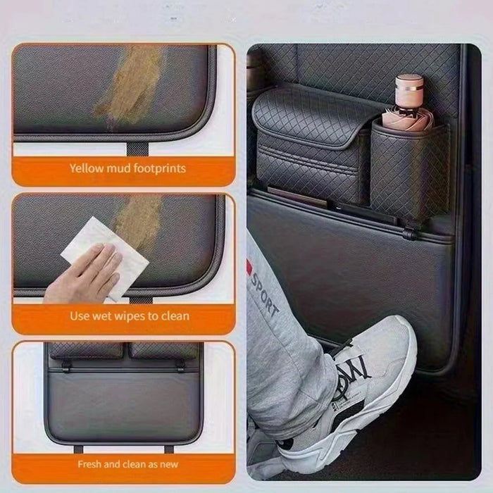 Car Seat Back Organizer Rhombus Texture PU Leather Multi-Pocket Storage Bag for Water Bottle  /  Umbrella Holder - 6