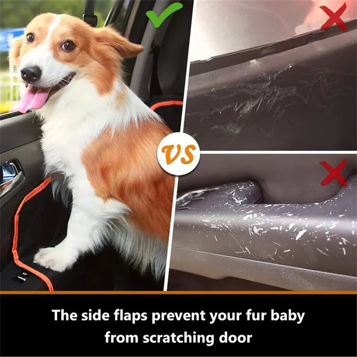 600D Oxford Fabric Pet Car Seat Cover for Back Seat Waterproof Dog Hammock with Visual Mesh Window, Black+Orange - 5