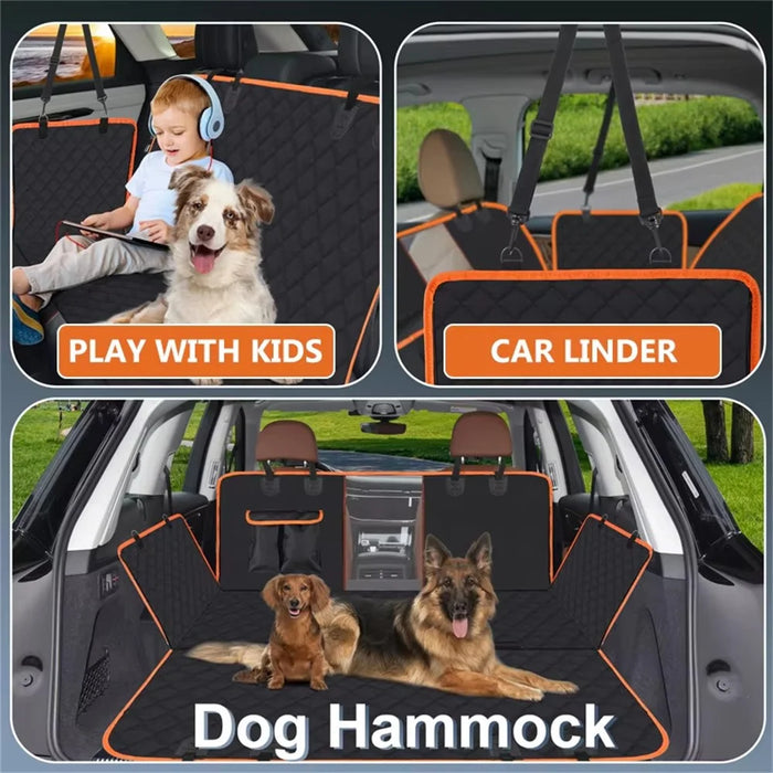 600D Oxford Fabric Pet Car Seat Cover for Back Seat Waterproof Dog Hammock with Visual Mesh Window, Black+Orange - 6