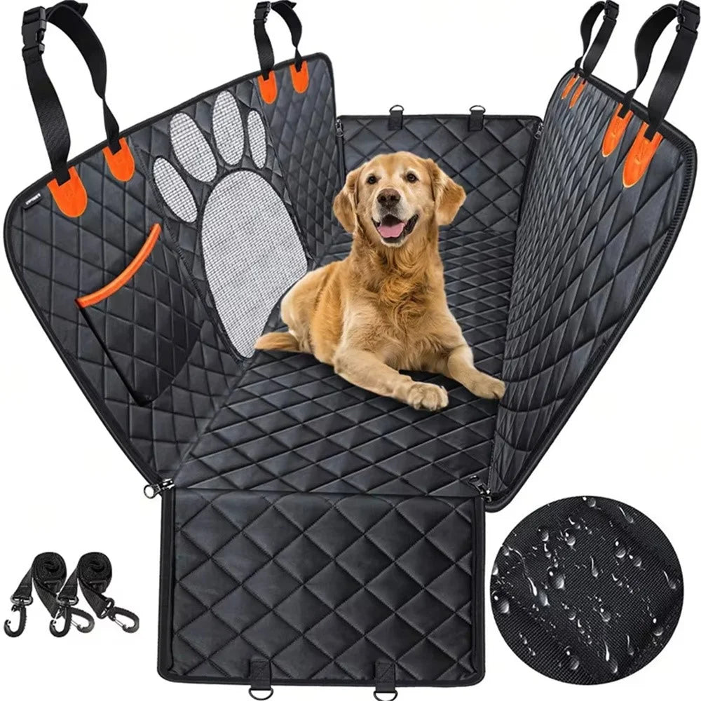 Paw Shape Mesh Window Pet Car Seat Cover for Back Seat Waterproof 600D Oxford Fabric Dog Hammock - 1