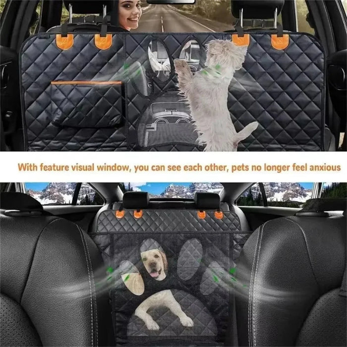 Paw Shape Mesh Window Pet Car Seat Cover for Back Seat Waterproof 600D Oxford Fabric Dog Hammock - 2