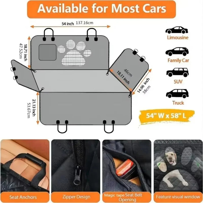 Paw Shape Mesh Window Pet Car Seat Cover for Back Seat Waterproof 600D Oxford Fabric Dog Hammock - 6