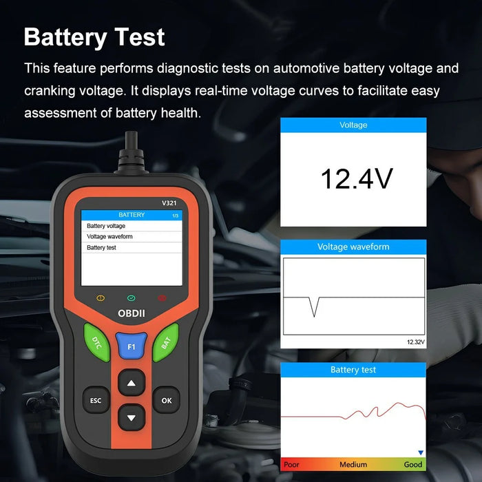 V321 2.4 Inch Color Screen OBD2 Car Diagnostic Scanner Engine Code Reader Battery Health Test Tool - 4