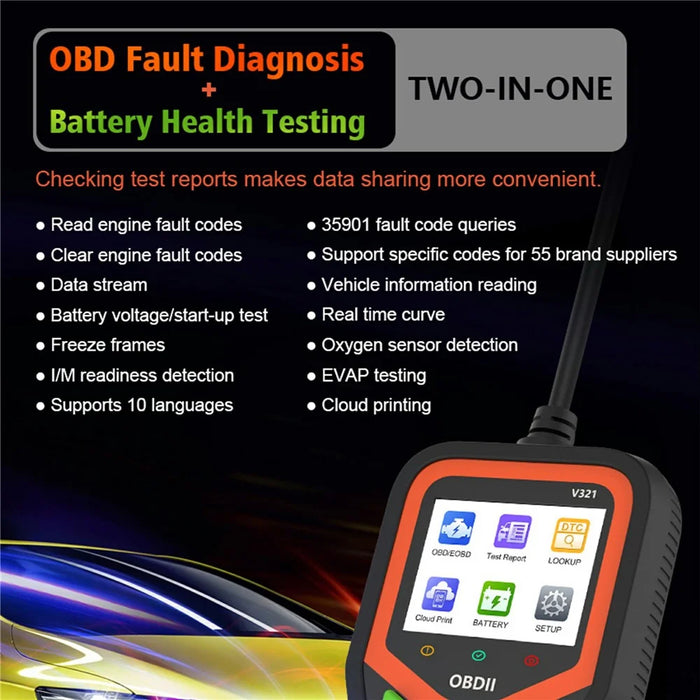 V321 2.4 Inch Color Screen OBD2 Car Diagnostic Scanner Engine Code Reader Battery Health Test Tool - 5