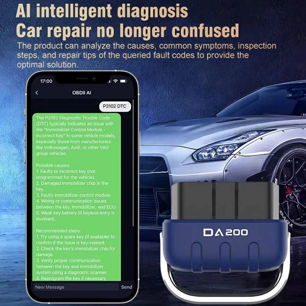 DA200 Bluetooth-compatible OBD2 Car Diagnostic Scanner Engine Fault Code Reader Vehicle Diagnostic Tool - 5