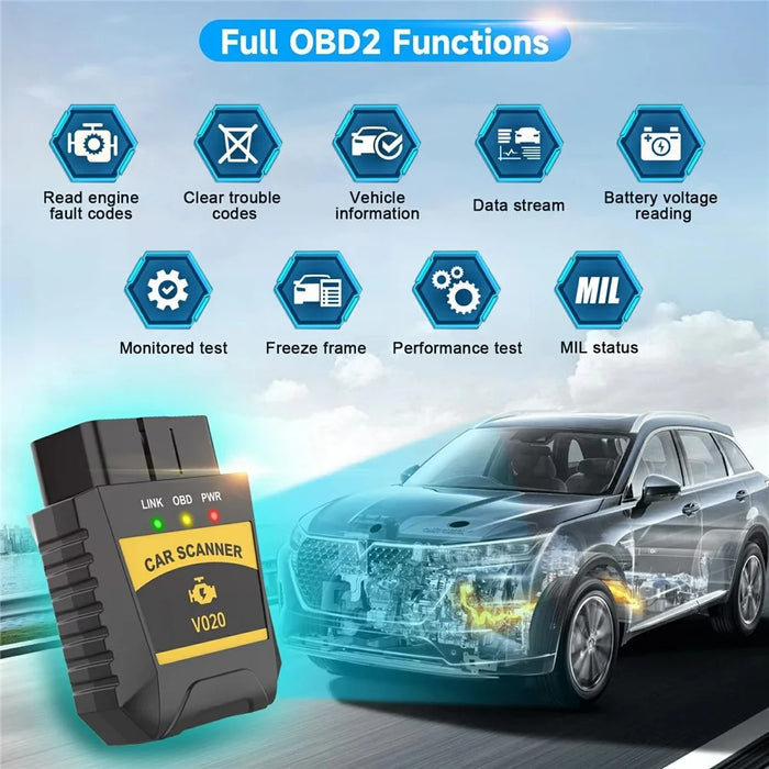 V020 Bluetooth-compatible OBD2 Scanner ELM327 Car Diagnostic Tool Battery Tester Engine Fault Code Reader - 6