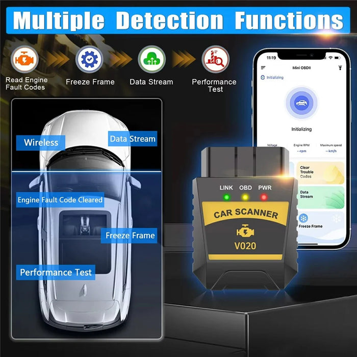 V020 Bluetooth-compatible OBD2 Scanner ELM327 Car Diagnostic Tool Battery Tester Engine Fault Code Reader - 7