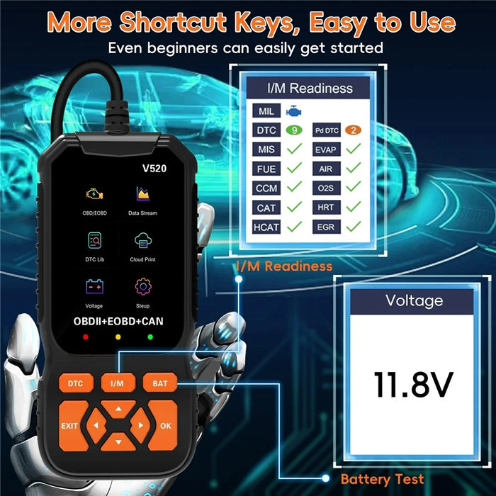 V520 2.8 Inch TFT Color Screen OBD2 Car Diagnostic Scanner for 1996 and Later Vehicles Engine Check Fault Codes Reader - 4