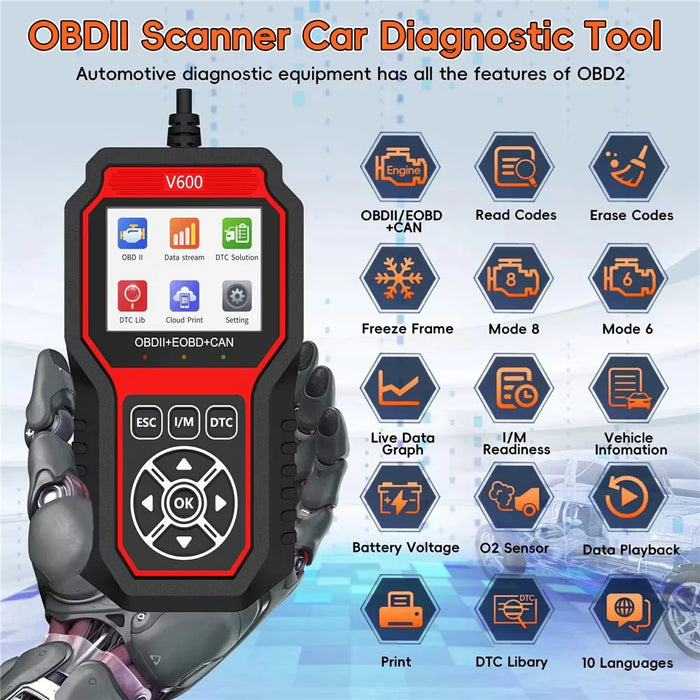 V600 OBD2 Car Diagnostic Scanner Battery Tester Engine Fault Code Reader Oxygen Sensor Diagnostic Tool - 4