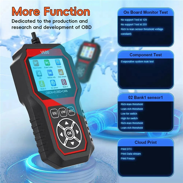 V600 OBD2 Car Diagnostic Scanner Battery Tester Engine Fault Code Reader Oxygen Sensor Diagnostic Tool - 5