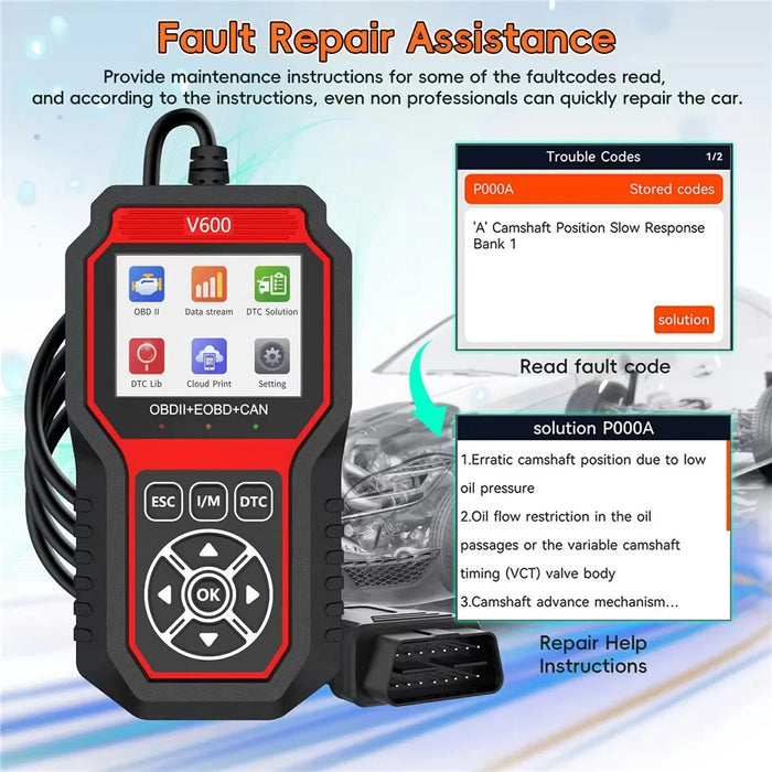 V600 OBD2 Car Diagnostic Scanner Battery Tester Engine Fault Code Reader Oxygen Sensor Diagnostic Tool - 6