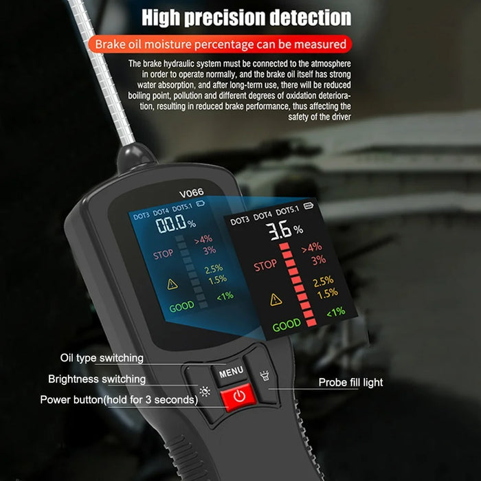 V066 Brake Fluid Tester for Car Diagnostics Water Content Measurement DOT3 DOT4 DOT5.1 Compatible - 6
