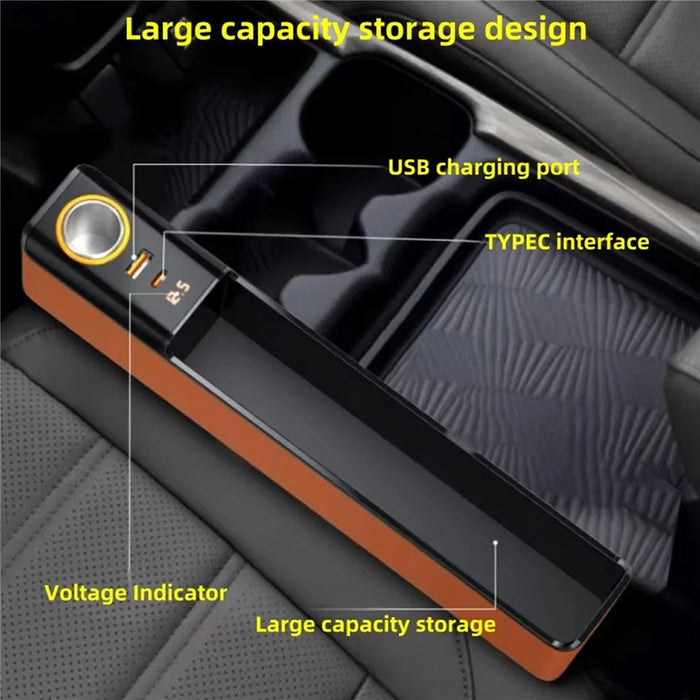 Car Seat Gap Filler Organizer with USB-A + USB-C Fast Charging Ports Multifunctional Storage Box - Black - 3