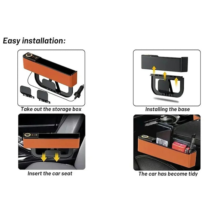 Car Seat Gap Filler Organizer with USB-A + USB-C Fast Charging Ports Multifunctional Storage Box - Black - 7
