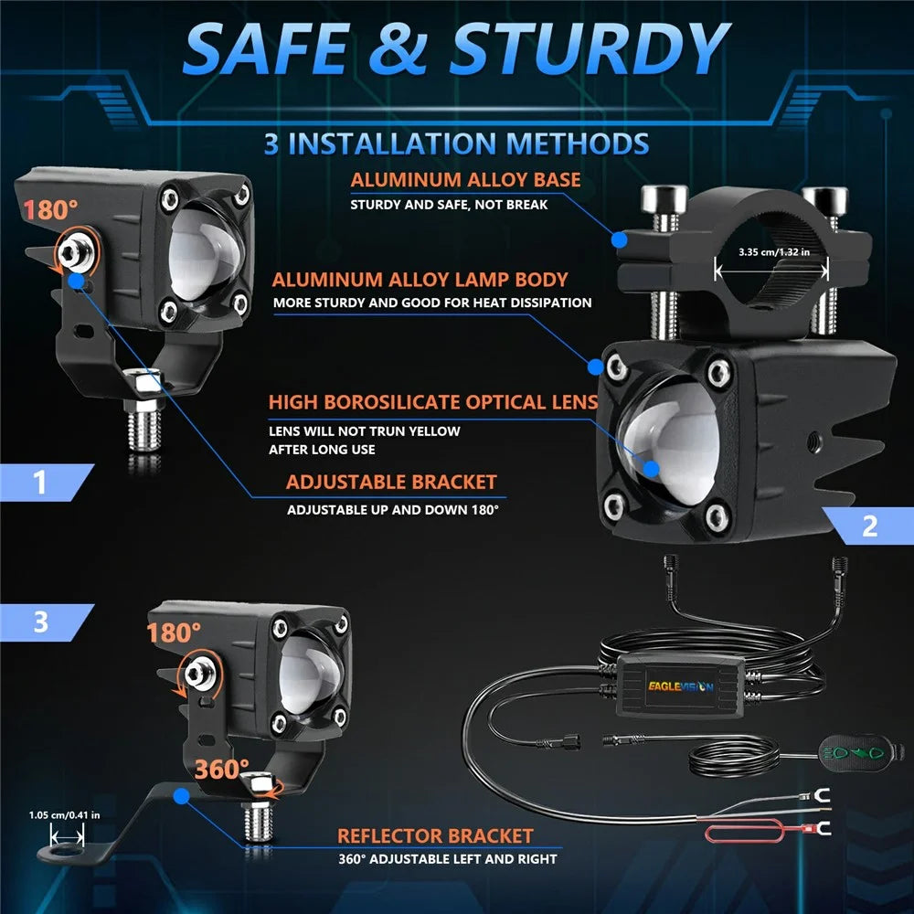 M1 Plus 2Pcs For Motorcycle LED Spotlight IP68 Waterproof Electric Vehicle Auxiliary Headlight Devil Eye Lamp - 5