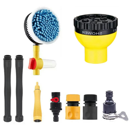 Portable Car Washing Kit with Multifunction Spray Head Soft Chenille Wash Brush Rotary Mop Automatic Foam Cleaner - 1