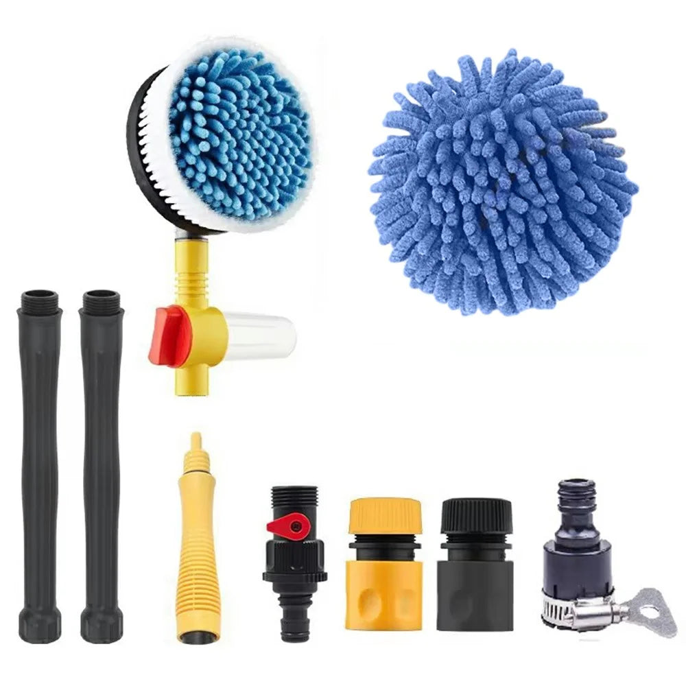 Portable Car Washing Kit with Replacement Chenille Cover Car Wash Brush Rotary Mop Automatic Foam Cleaner - 1