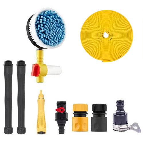 Portable Car Washing Kit with 5m Water Hose Car Wash Brush Long Handle Rotary Mop Automatic Foam Cleaner - 1